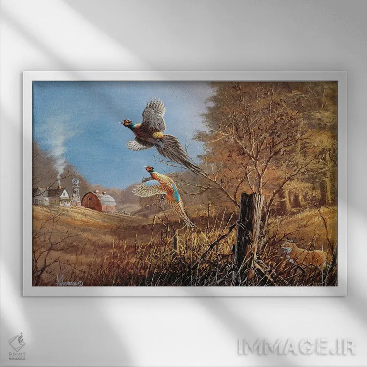 تابلو ما اینجا رو ترک میکنیم (قرقاولها) اثر اندرسون آرت (گروه هنری) - نمای قابدار سفید