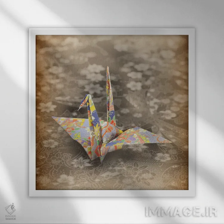 تابلو هنر واشی (کاغذ ژاپنی) کلاسیک اثر فایو بای فایو کالکتیو - نمای قابدار سفید