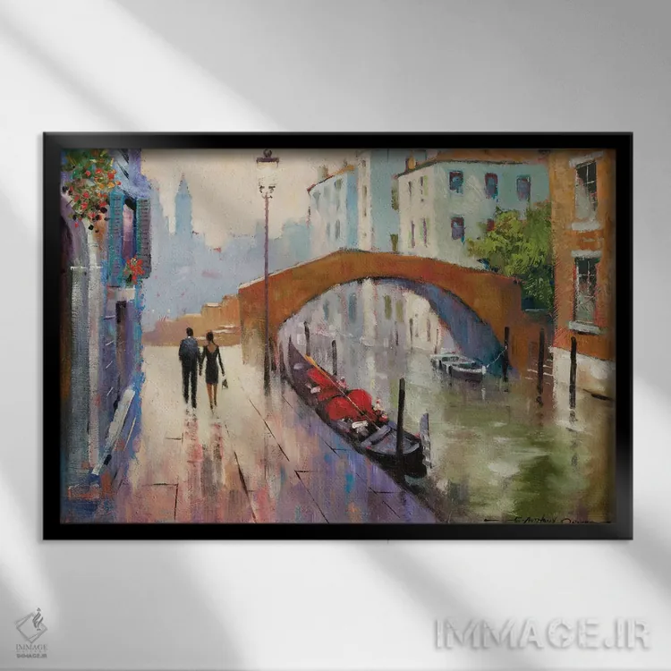 تابلو غروب ونیز اثر ای. آنتونی اورم - نمای قابدار مشکی