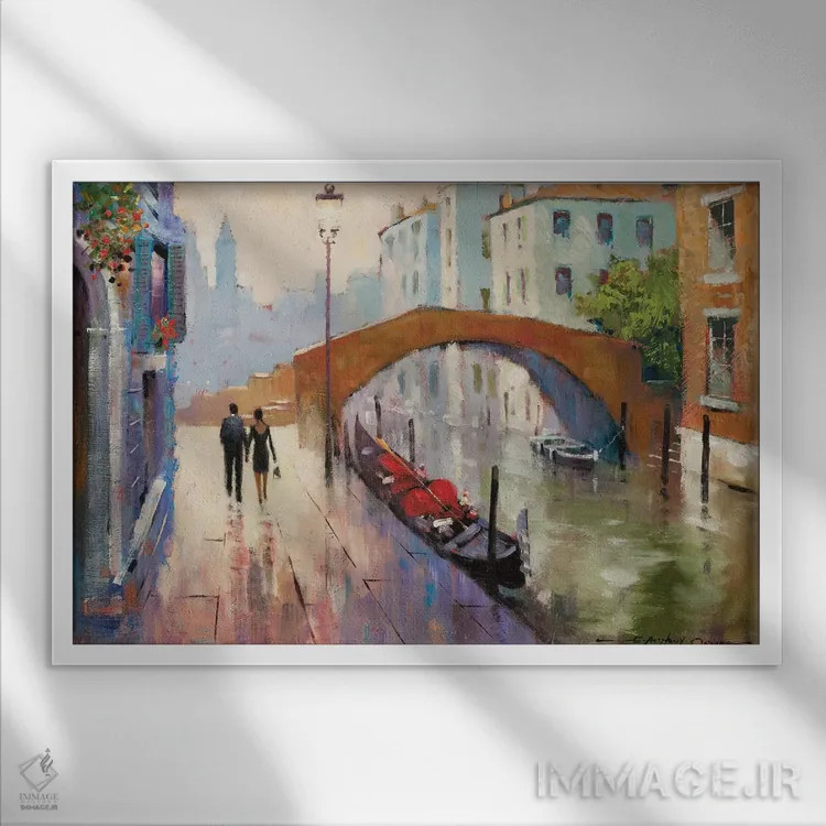 تابلو غروب ونیز اثر ای. آنتونی اورم - نمای قابدار سفید