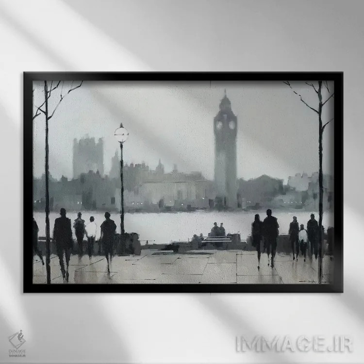 تابلو صبح لندن اثر ای. آنتونی اورم - نمای قابدار مشکی