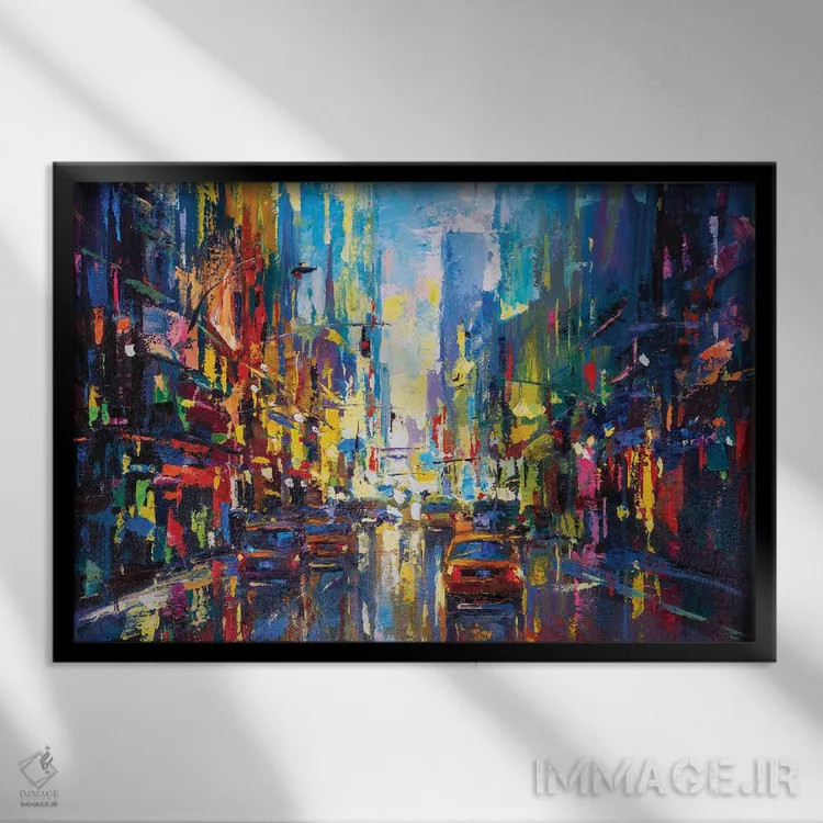 تابلو منظرهٔ شهری انتزاعی (نیویورک) (شماره ۳) اثر آندره اوستاپچوک - نمای قابدار مشکی