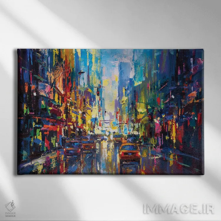 تابلو منظرهٔ شهری انتزاعی (نیویورک) (شماره ۳) اثر آندره اوستاپچوک - نمای روبهرو روی دیوار