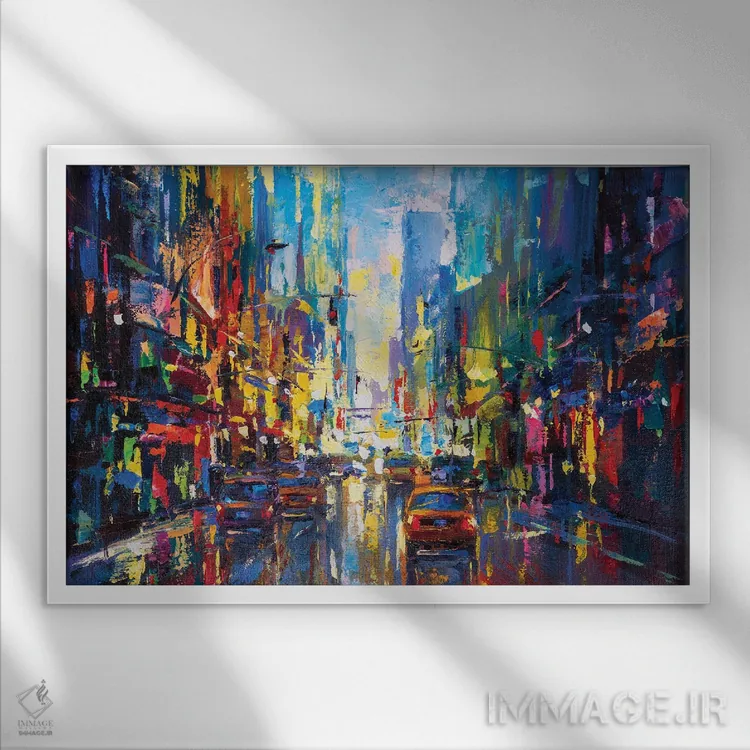 تابلو منظرهٔ شهری انتزاعی (نیویورک) (شماره ۳) اثر آندره اوستاپچوک - نمای قابدار سفید