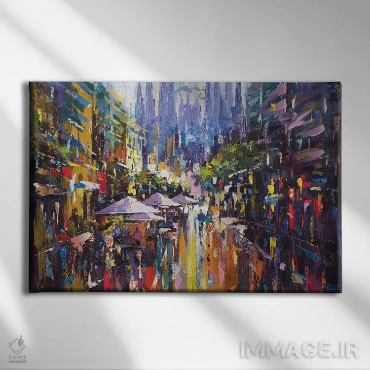 تابلو منظرهٔ شهر بارسلون (اسپانیا) اثر آندره اوستاپچوک - نمای روبهرو روی دیوار