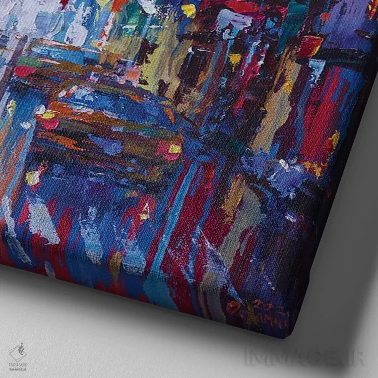 تابلو نمای شهری انتزاعی تاکسیهای نیویورک اثر آندره اوستاپچوک - نمای نزدیک بافت بوم