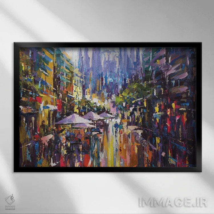 تابلو منظرهٔ شهر بارسلون (اسپانیا) اثر آندره اوستاپچوک - نمای قابدار مشکی
