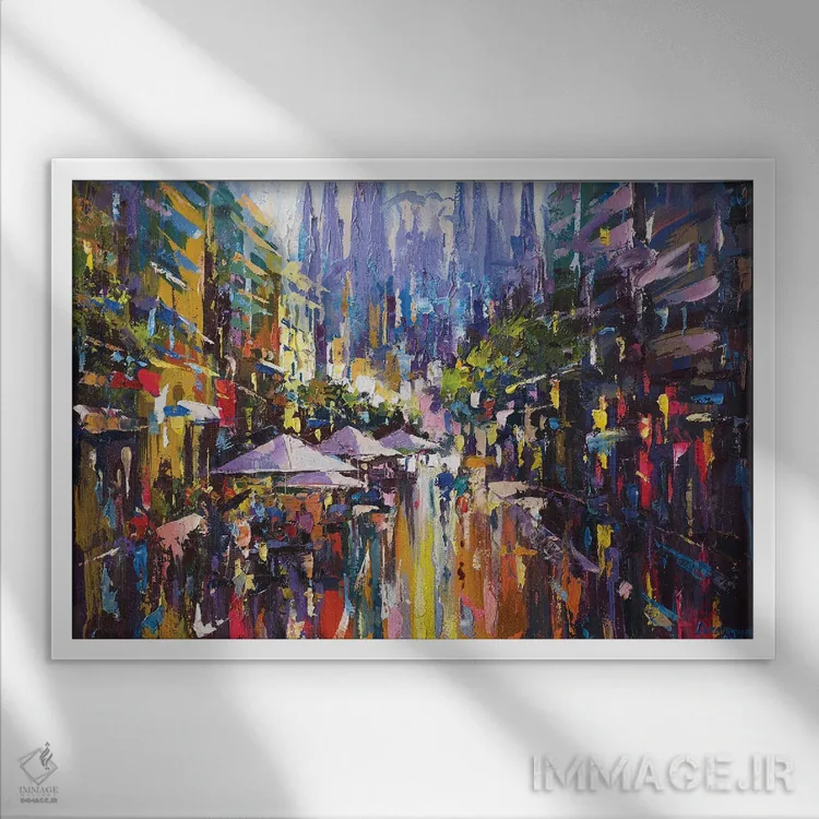 تابلو منظرهٔ شهر بارسلون (اسپانیا) اثر آندره اوستاپچوک - نمای قابدار سفید