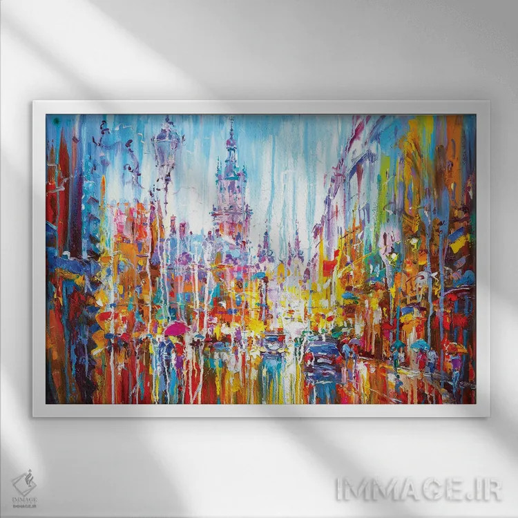 تابلو منظرهٔ شهری انتزاعی (لویو، اوکراین) اثر آندره اوستاپچوک - نمای قابدار سفید