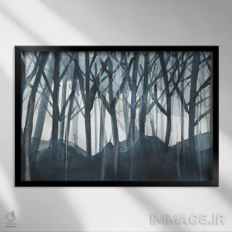 تابلو جنگل آبی اثر آنا اوز - نمای قابدار مشکی