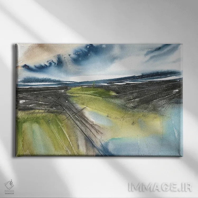 تابلو آسمان آبی تیره، منظرهٔ انتزاعی اثر آنا اوز - نمای روبهرو روی دیوار
