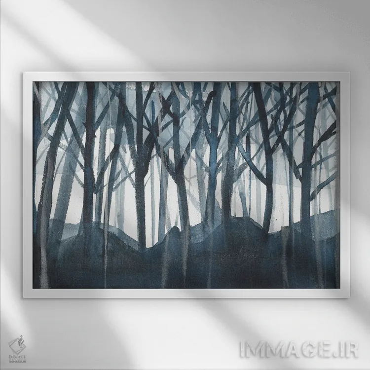 تابلو جنگل آبی اثر آنا اوز - نمای قابدار سفید