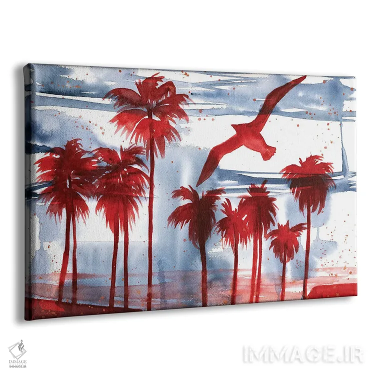 تابلو منظرهٔ مرغان دریایی آبی و ارغوانی (آبرنگ) اثر آنا اوز - نمای پرسپکتیو محصول