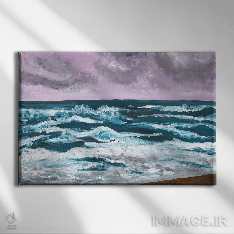 تابلو امواج آبی بر دریای بنفش (منظره) اثر آنا اوز - نمای روبهرو روی دیوار