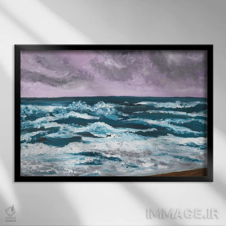 تابلو امواج آبی بر دریای بنفش (منظره) اثر آنا اوز - نمای قابدار مشکی