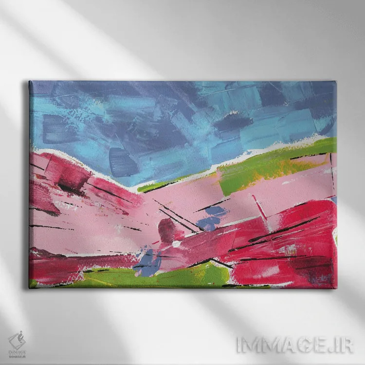 تابلو کوههای رنگارنگ، منظرهٔ انتزاعی اثر آنا اوز - نمای روبهرو روی دیوار