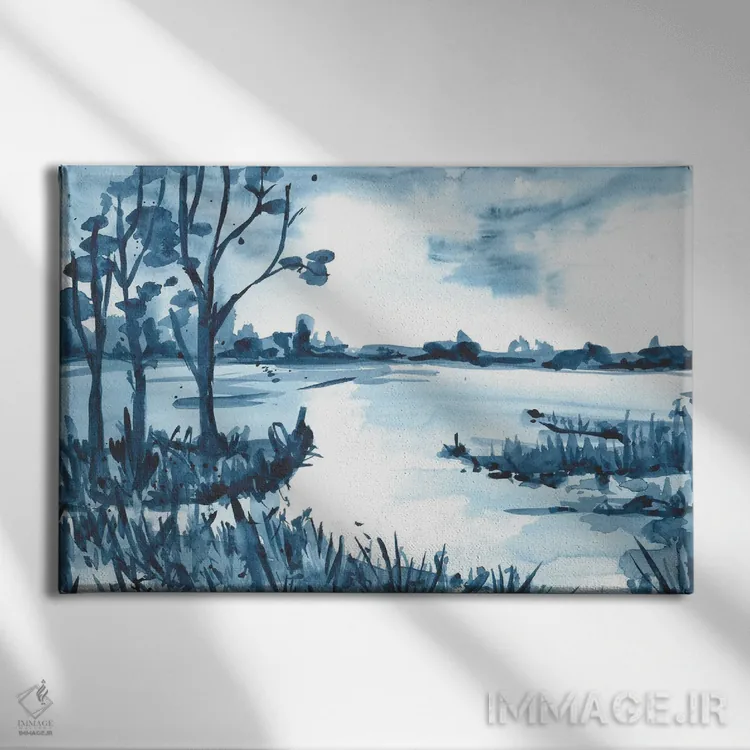 تابلو دریاچهٔ آبی روشن (آبرنگ) اثر آنا اوز - نمای روبهرو روی دیوار