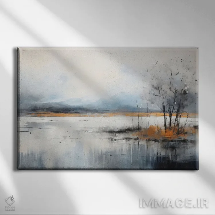 تابلو منظرهٔ دریاچهٔ خاکستری اثر آنا اوز - نمای روبهرو روی دیوار