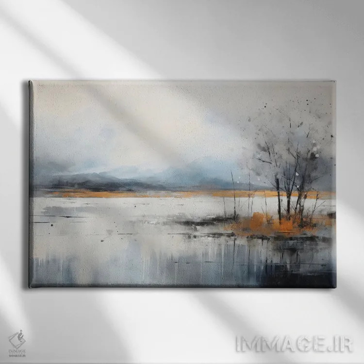 تابلو منظرهٔ دریاچهٔ خاکستری اثر آنا اوز - نمای روبهرو روی دیوار