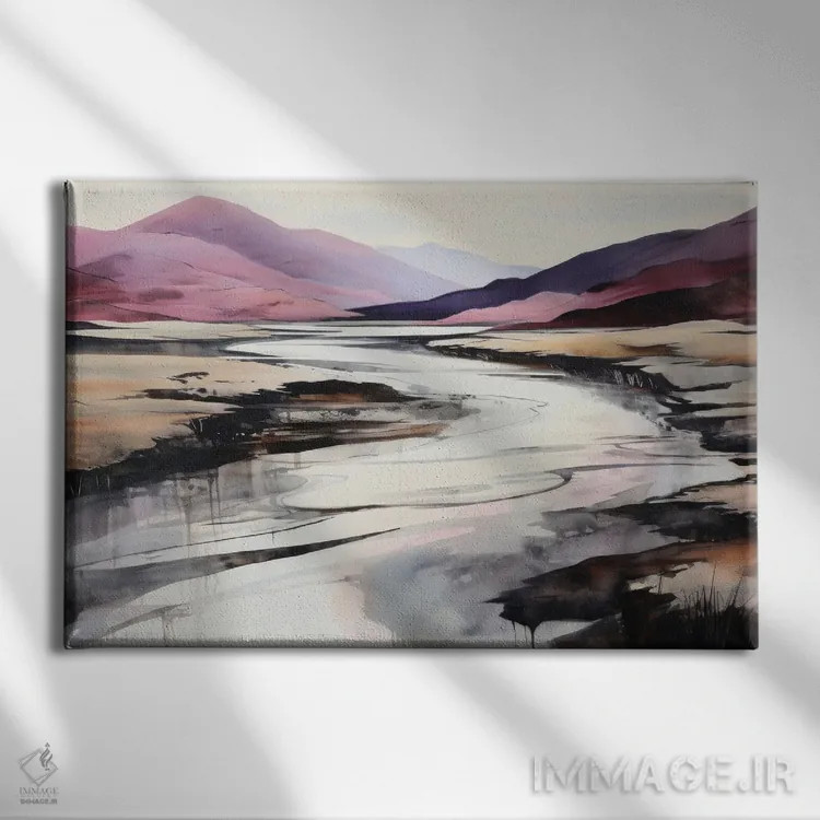 تابلو منظرهٔ رودخانه انتزاعی اثر آنا اوز - نمای روبهرو روی دیوار