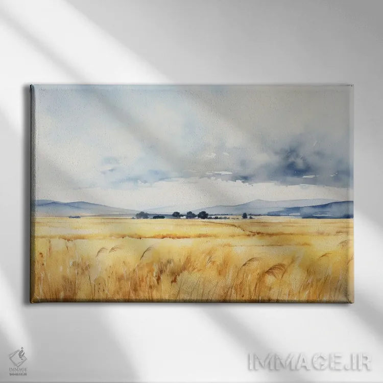 تابلو دشت تابستانی با ابرهای فرخورده اثر آنا اوز - نمای روبهرو روی دیوار