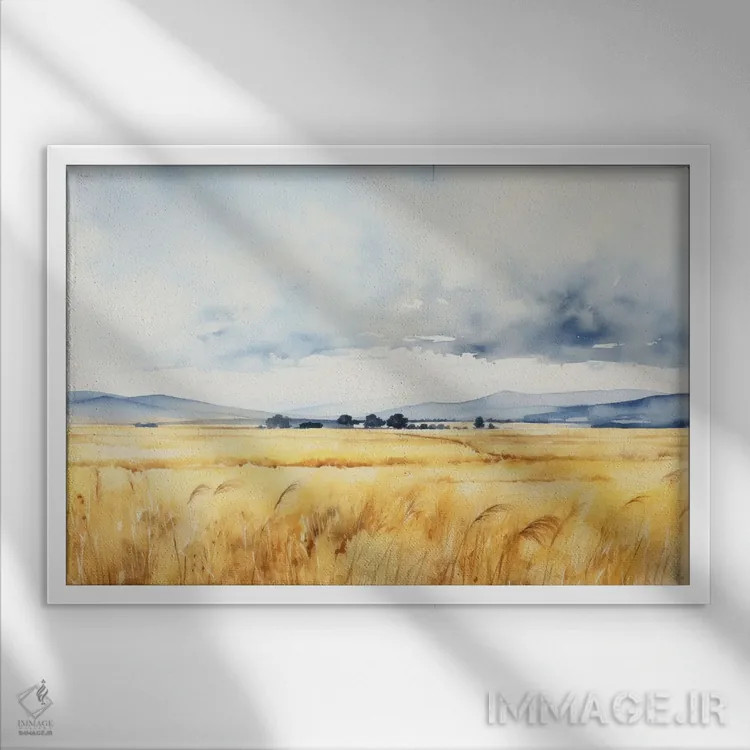 تابلو دشت تابستانی با ابرهای فرخورده اثر آنا اوز - نمای قابدار سفید