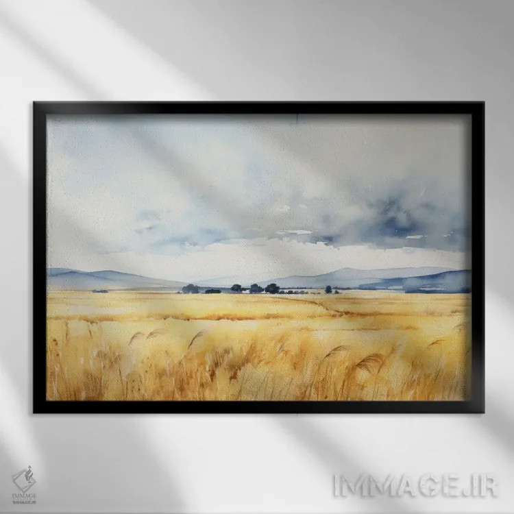 تابلو دشت تابستانی با ابرهای فرخورده اثر آنا اوز - نمای قابدار مشکی