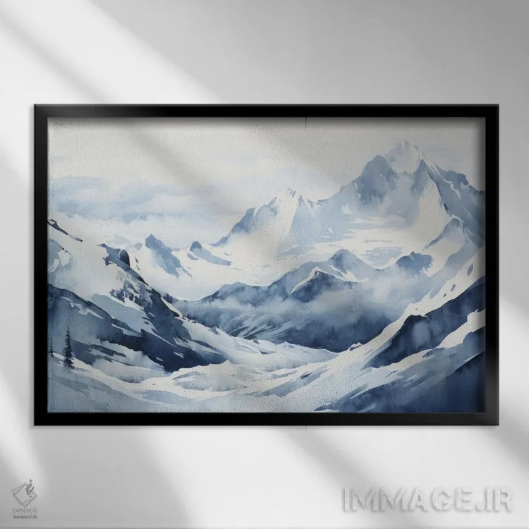 تابلو کوههای برفی آبی (منظرهٔ آبرنگ) II (شماره دو) اثر آنا اوز - نمای قابدار مشکی