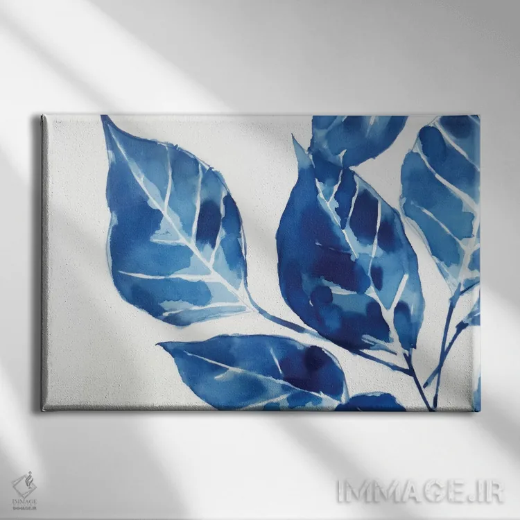 تابلو برگهای آبی II (شماره دو) اثر آنا اوز - نمای روبهرو روی دیوار