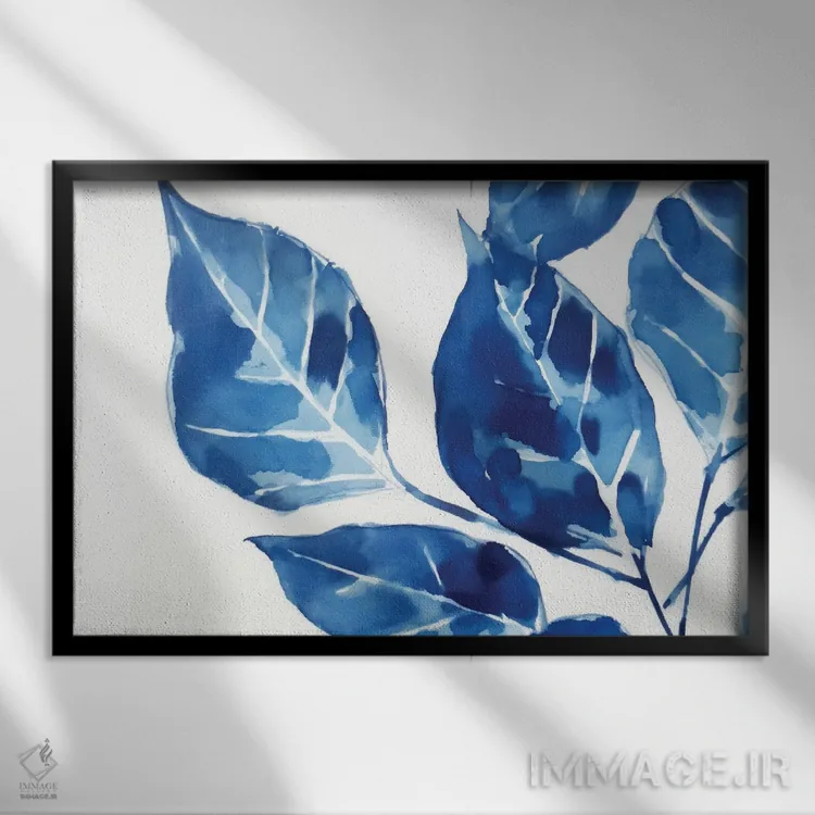 تابلو برگهای آبی II (شماره دو) اثر آنا اوز - نمای قابدار مشکی