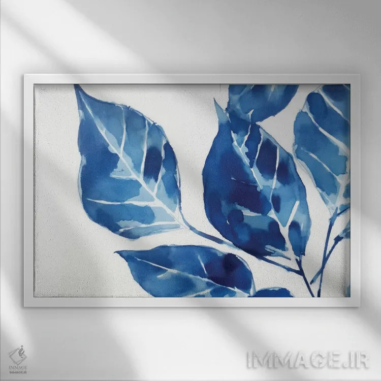 تابلو برگهای آبی II (شماره دو) اثر آنا اوز - نمای قابدار سفید