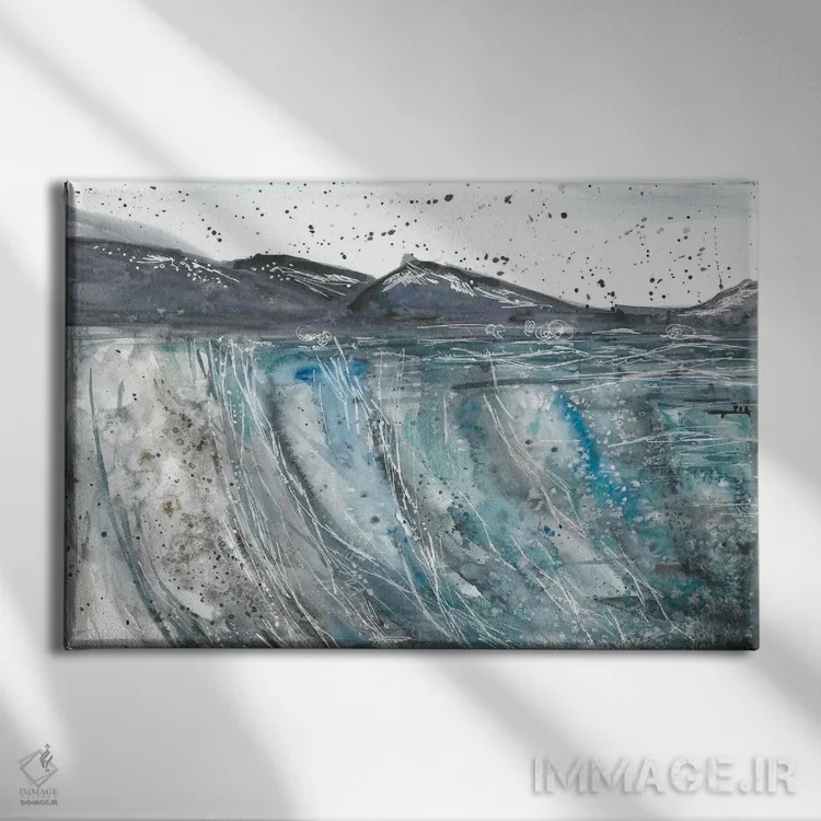 تابلو ساحل انتزاعی (آبرنگ) اثر آنا اوز - نمای روبهرو روی دیوار