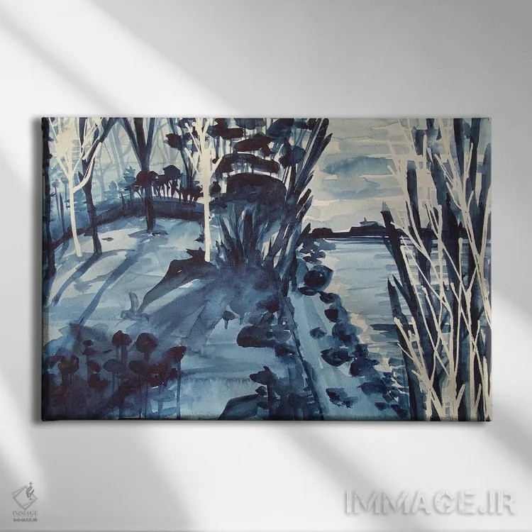 تابلو دریاچهٔ آبی (آبرنگ) اثر آنا اوز - نمای روبهرو روی دیوار