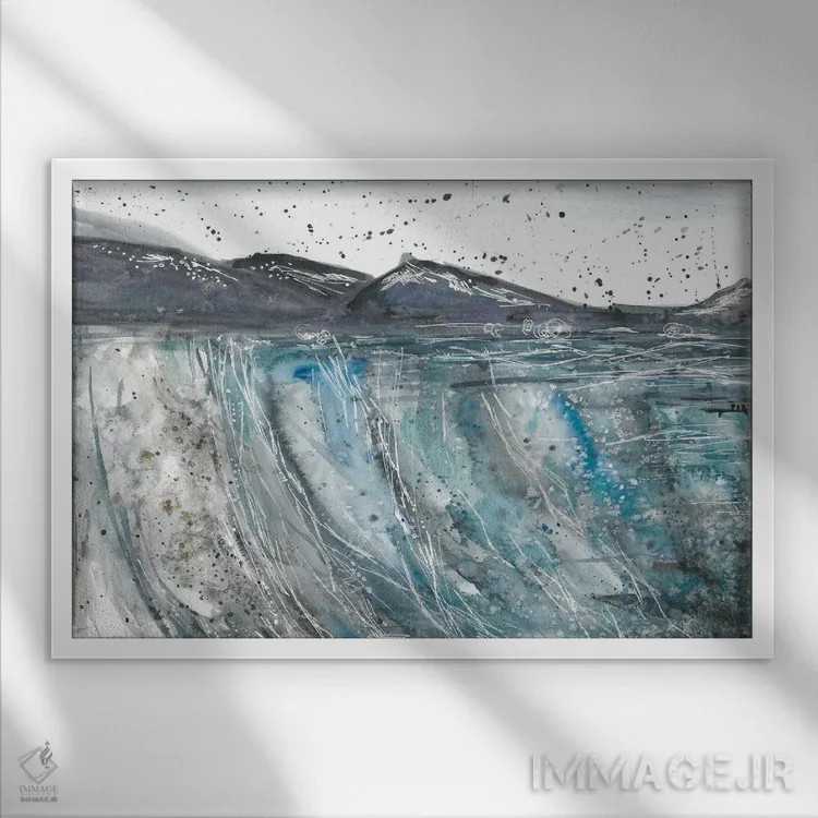 تابلو ساحل انتزاعی (آبرنگ) اثر آنا اوز - نمای قابدار سفید