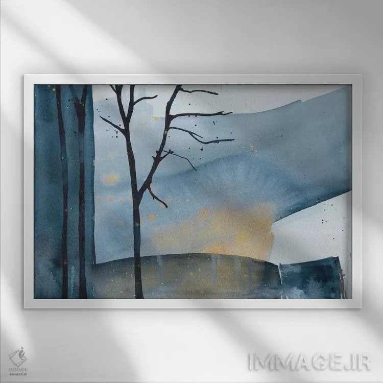 تابلو نجواهای آبی اثر آنا اوز - نمای قابدار سفید