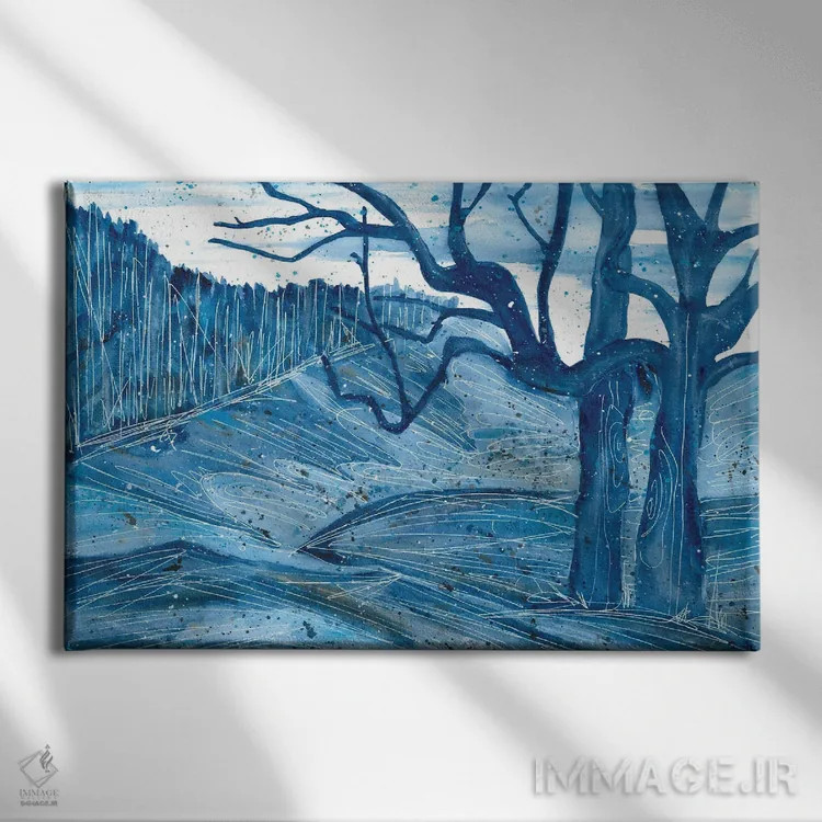تابلو درختان آبی (آبرنگ) اثر آنا اوز - نمای روبهرو روی دیوار