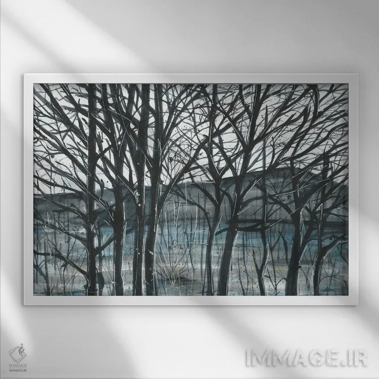 تابلو آبرنگ آبی تیره اثر آنا اوز - نمای قابدار سفید