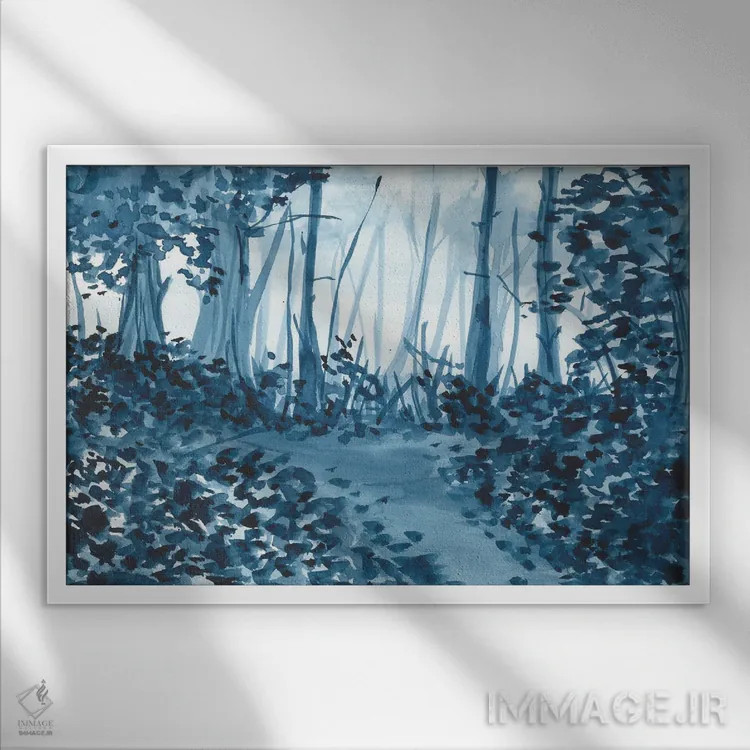 تابلو طبیعت آبی اثر آنا اوز - نمای قابدار سفید