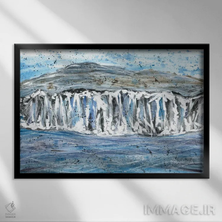 تابلو ساحل اقیانوس آبی (آبرنگ) اثر آنا اوز - نمای قابدار مشکی