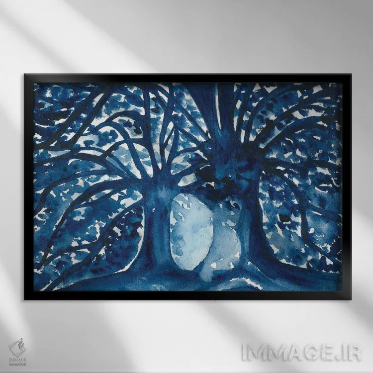 تابلو درختان آبی با تکنیک آبرنگ اثر آنا اوز - نمای قابدار مشکی