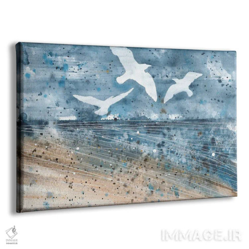 تابلو مرغان دریایی در ساحل اقیانوس با آبرنگ اثر آنا اوز - نمای پرسپکتیو محصول