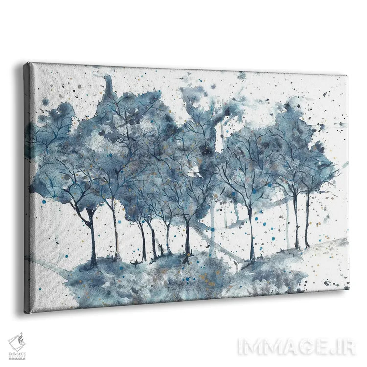 تابلو درختان آبی انتزاعی در دشتی باز اثر آنا اوز - نمای پرسپکتیو محصول