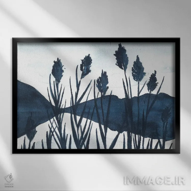 تابلو منظرهٔ کوهستانی آبی تیره اثر آنا اوز - نمای قابدار مشکی