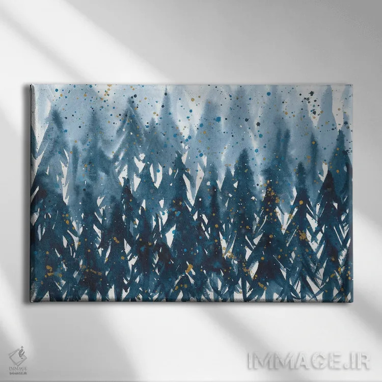 تابلو انتزاعی جنگل آبی اثر آنا اوز - نمای روبهرو روی دیوار