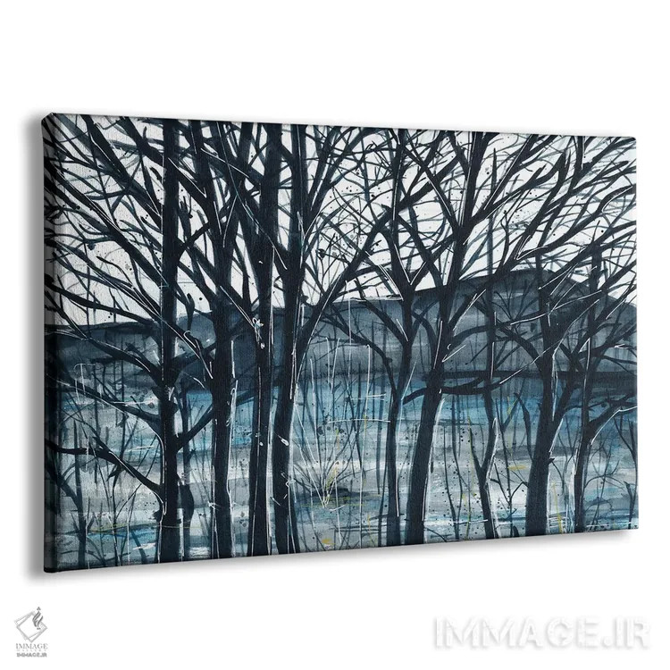 تابلو منظره طبیعی انتزاعی آبی و درختان اثر آنا اوز - نمای پرسپکتیو محصول