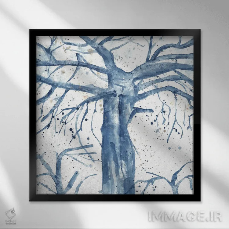 تابلو درخت انتزاعی آبی اثر آنا اوز - نمای قابدار مشکی