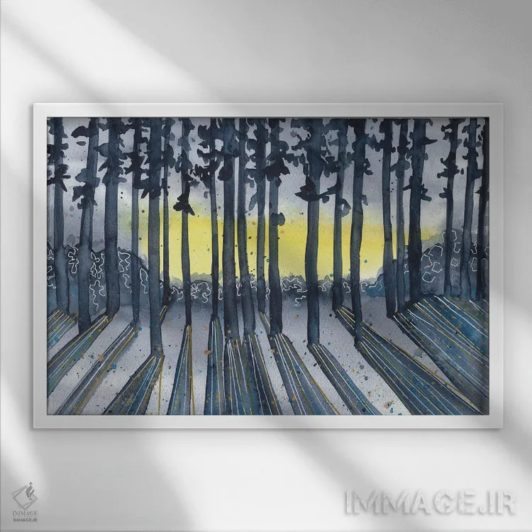 تابلو غروب آبی در جنگل اثر آنا اوز - نمای قابدار سفید