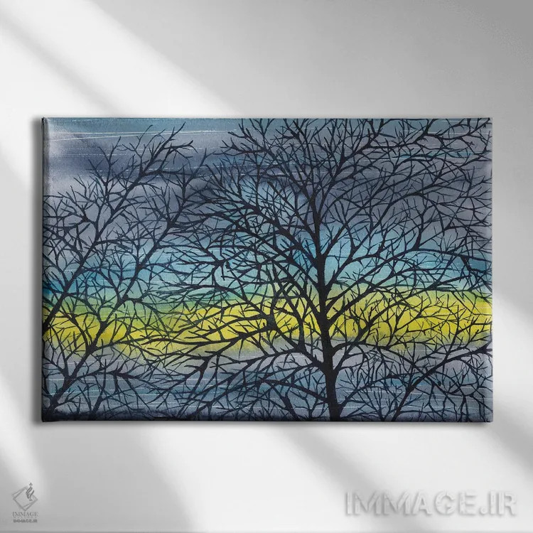 تابلو غروب روشن، منظره آبی اثر آنا اوز - نمای روبهرو روی دیوار