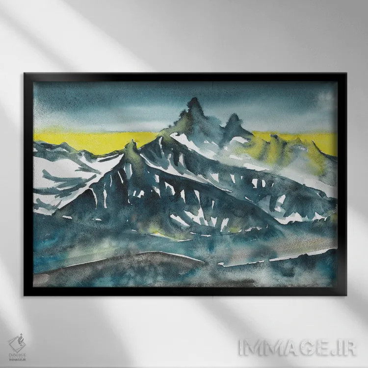 تابلو غروب در کوهستانهای آبی اثر آنا اوز - نمای قابدار مشکی