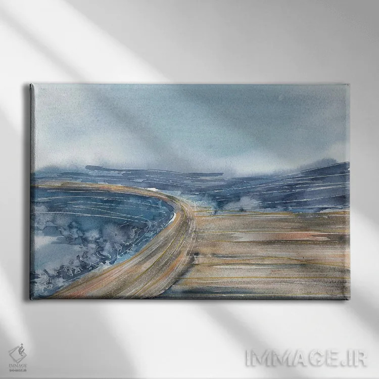 تابلو ساحل دریاچه آبی، منظره آبی اثر آنا اوز - نمای روبهرو روی دیوار